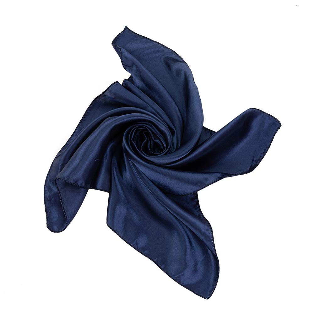 Satin Silk Large 90cm X 90cm Square Plain Nautical Head Neck Scarfs Wrap (Navy)