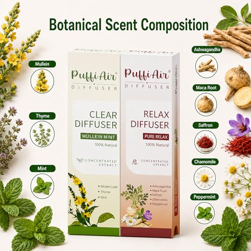 Image of PUFFIAIR Botanical Fragrance Stick Set - Mullein & Chamomile, Non-Electronic Passive Scent Accessories, Natural Botanical Scent Duo