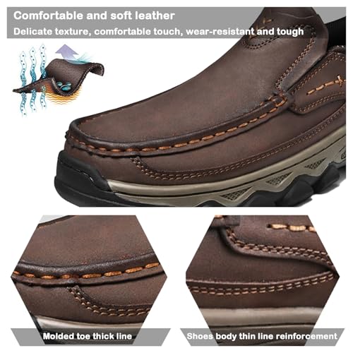 Men's Water-Resistant Leather Slip On Loafers Walking Shoes, Comfortable Breathable Business Dress Casual Driving for Outdoor Hiking2