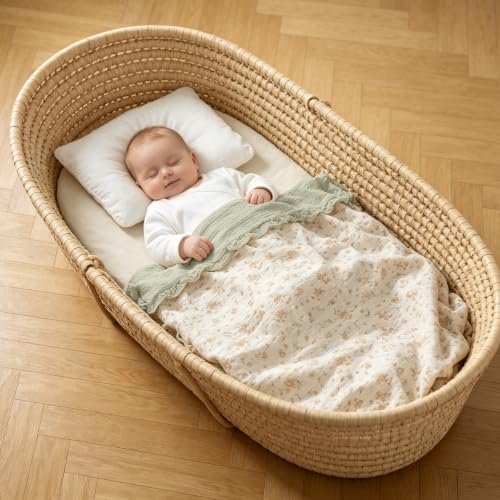 Image of Organic Baby Blanket Flounce Edge Large 50 inchx43 inch Floral, 100% Muslin Cotton Super Soft Breathable Toddler Quilt Crib Blankets Gender Neutral for Baby Boys and Girls Bassinet, Bed, Stroller & Snuggling