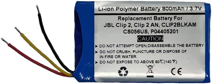800mAh/3.7V Replacement Battery for JB L Clip 2, Clip 2 an, CLIP2BLKAM, CS056US, P04405201,JB L GSP383555,Portable Speaker Battery