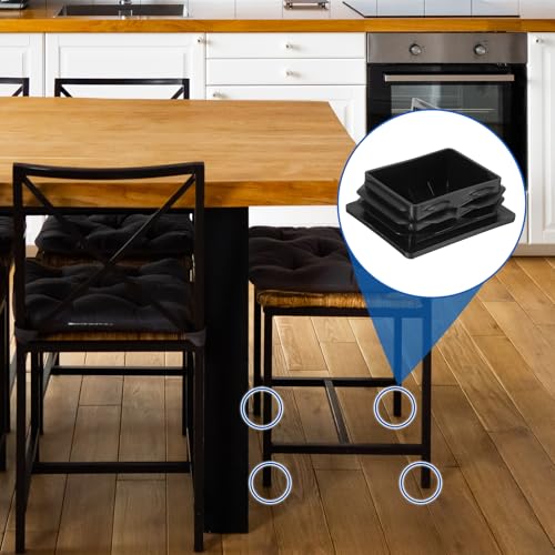 Image of uxcell 2 Pcs Rectangle Tubing End Caps 4 x 3 5 /32 Inch Plastic Hole Plugs Insert End Cap for Metal Tubing Post Chair Leg Table Bookshelves Furniture, Black