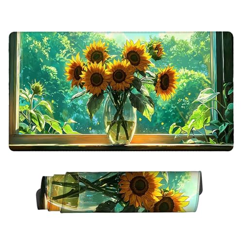 HHQGOUYG Alfombrilla Ratón Gaming XXL, Gaming Mouse Pad 900x400mm, Protector Escritorio Antideslizante, Alfombrilla de Ratón Girasol, Mousepad Grande, Tapete Raton para Jugadores de PC, Oficina v-897
