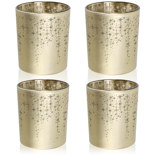 com-four® 4-teiliges Teelichthalterset - Windlichter goldfarben für...