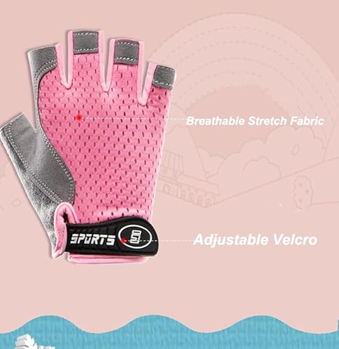 OVOY Luvas De Ciclismo Infantis Rosa Meio Dedo Antiderrapantes, Acolchoadas, Sem Dedos Para Biciclet