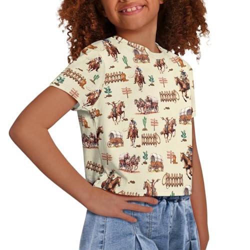 Image of Girls Crop Tees Crew Neck Casual Short Sleeve T Shirts Kids Loose Soft Comfortable Tees Blouses Shirt for Little Girl