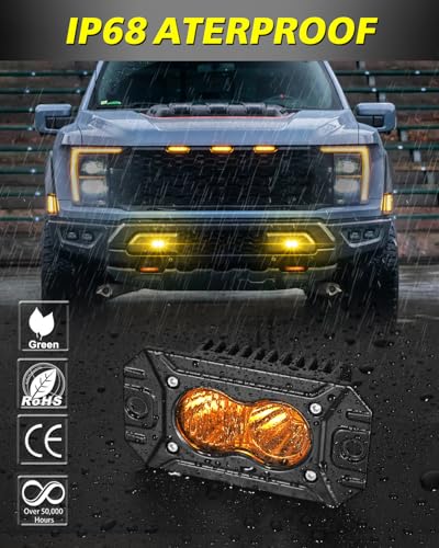 Image of Amber Flush Mount LED Pods, AKD Part CREE LED Flush Bumper Lights 40W Spot Flood Combo Offroad Driving Light Amber LED Fog Chase Lights Pods for Trucks Pickup SUV UTV ATV