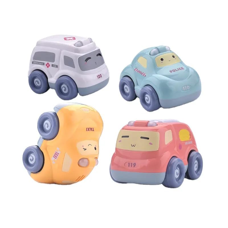 MOROVIK Toddler Toys for 1 Year Old Boy Cars for Kids Pull Back Baby Toy Car, Frist Birthday Gift for 18 Months Boys Girls 4PCS with Light and Sound (1), Multicolor