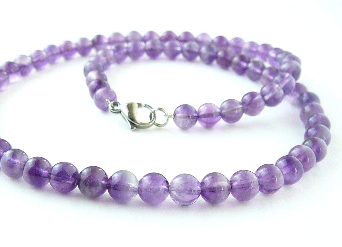 Zoya Gems & Jewellery 6mm Genuine Amethyst Bead Necklace, February Birthstone jewelry gift, Purple necklace, 18" Long necklace, Violet gemstone, Jewelry Gift for Her (B08WPY64ZV) Amazon Price History, Amazon Price Tracker