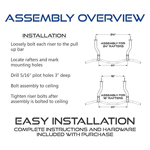 Ceiling Mount Pull Up Bar With Reversible Risers For 16 And 24 Inch Joists With Optimum Grip Spacing By Ultimate Body Press #TOP5