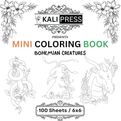 Mini Coloring Book Bohemian Creatures 6x6 Hand Drawn Illustration For Kids Adults 100 Pages: Bold & Easy Tiny Small Pocket Size Travel Friendly Funny and Cute [Kali Press] image 2