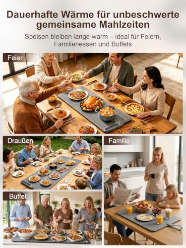 Foto von Warmhalteplatte für Speisen – Elektrische Warmhaltematte mit 7‑stufiger Temperatur & 8‑stufiger Timer, Faltbare Silikon‑Speisenwärmer & Tellerwärmer für Küche,Buffet,Party,Familienessen,60cm
