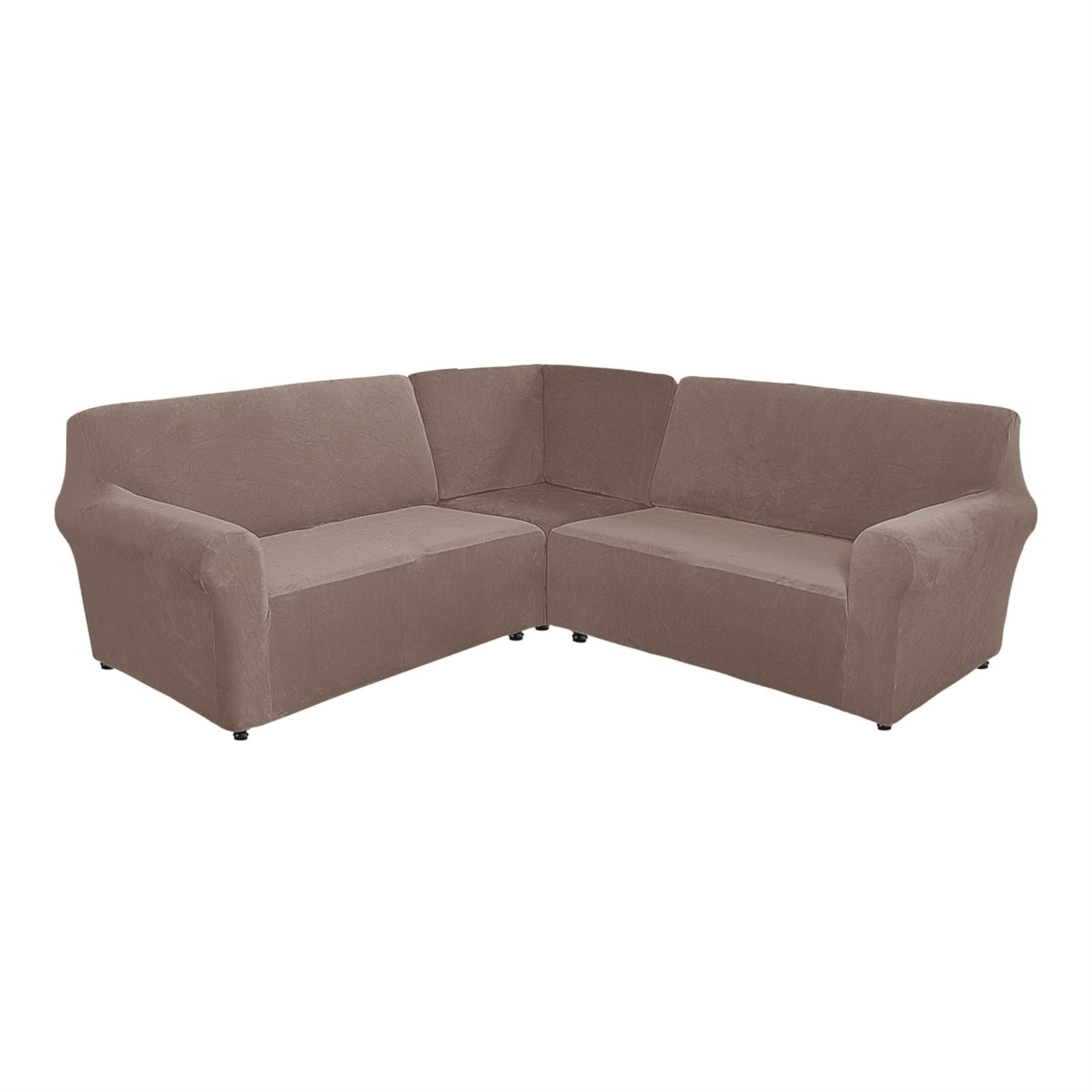 Housse de canapé d'angle en L douce et extensible en velours 7 places