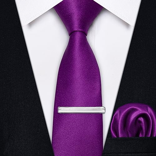 Image of YourTies Skinny Ties for Men Satin 2.4 inch Slim Necktie with Pocket Square Tie Clip Set Solid Color Wedding Party Business