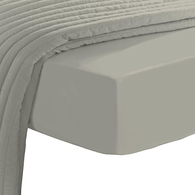 Pizuna Pure Combed Cotton King Size Fitted Sheet Silver, 600 Thread Count 100% Long Staple Cotton King Size Fitted Sheet 160x200 cm, Sateen Weave King Size Fitted Sheets Deep Fit 40 cm 1 PC