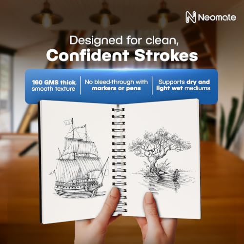 Image of Neomate A5 Spiral Sketch Book | 160 GSM, 120 Pages / 60 Sheets | Wiro Bound Artist Drawing Pad for Sketching, Shading, Doodling | Medium Surface for Kids, Adults, School & Office Use