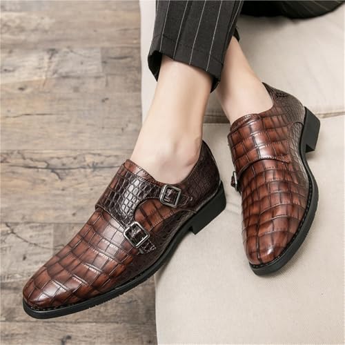 Mens Double Monk Derby Shoes Slip On Round Toe Business Casual Scale Work Dress Oxford Shoes2