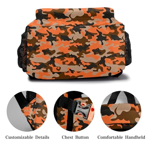 Orange Brown Camouflage Waterproof Casual Backpack Custom Shoulders Bookbag with Name for Birthday Holiday Gift4