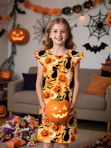 uideazone Girls Nightgowns Flutter Sleeve Pajamas Dress 3D Printed Princess Nightdress Size 5-124