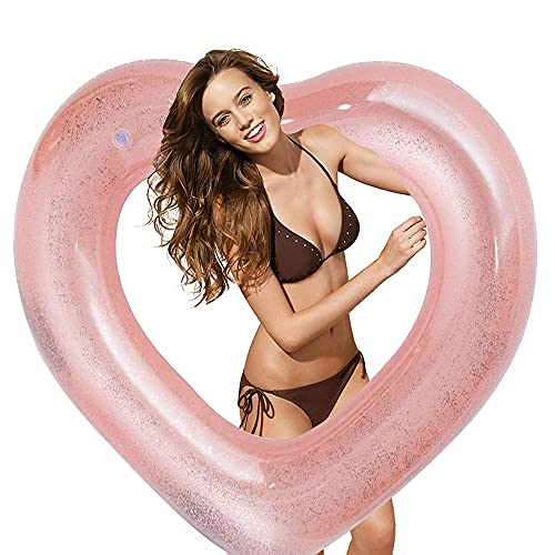 Jellydog Toy Heart Pool Float, Inflatable Glitter Swimming Ring, Sweet Love Tube Float, Summer Swim Pool,Girls Beach Toy, Water Fun Party Toy for Kids & Adult, Rose Gold