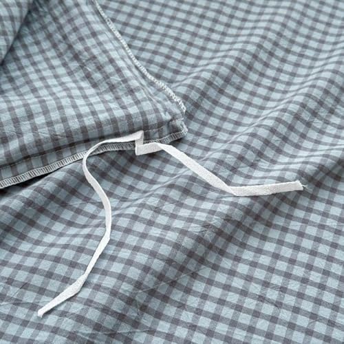 Image of PinkMemory Blue Gingham Duvet Cover Bedding Set King 100% Washed Cotton Blue Plaid Checkered Duvet Cover 3pcs Modern Grid Gingham Bedding with Zipper Closure Ultra Soft Breathable