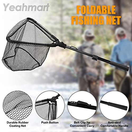 Yeahmart Fishing Net Fishing Landing Net With Foldable Collapsible Telescopic Pole Handle, Fishing Net With Durable Nylon Material Mesh, Safe Fish Catching Or Releasing, Extending To 35 Inches #TOP1