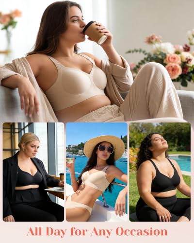 Image of Gailife Jelly Bras for Women No Underwire Minimizer Bra Wireless Supportive Full Coverage Plus Size Bra Seamless Tshirt