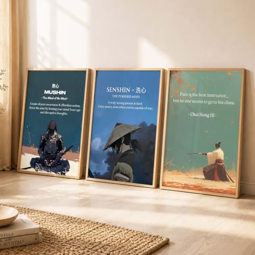 Image of kotart Japanese Samurai Motivational Art Framed Posters for Living Room Bedroom Gaming Room Studio | Aesthetic Japanese Theme Samurai Poster with Frames Wall Decor Set Of 3 (20x30 Inch)