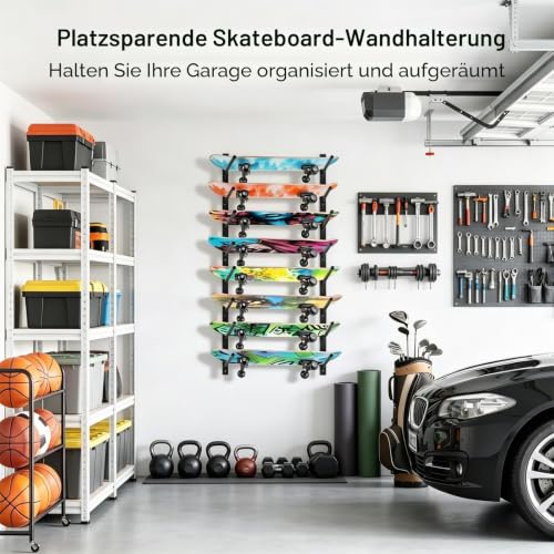 BiJun Skateboard Wandhalterung, Snowboard Wandhalterungs Display, horizontales Ski Wandregal, Skateboard Regal Speicherhalter, Longboard Wandaufhänger