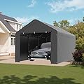 GOJOOASIS 10x20 Carport Heavy Duty Portable Garage Shelter Metal Car Canopy Tent with UV-Resistant & Weatherproof Top Cover for RV & Vehicles (Gray, 10x20 with sidewalls)