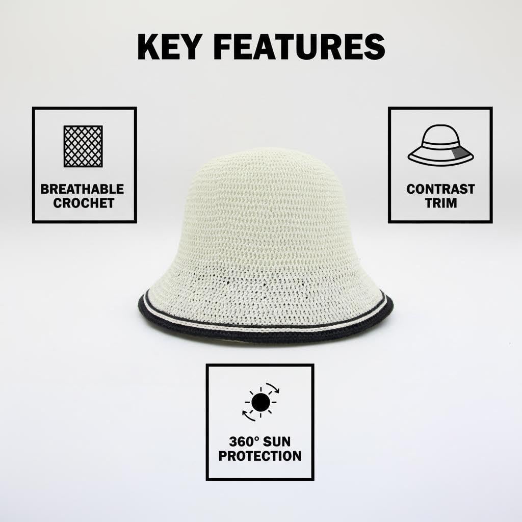 Women’s Two-Toned Sun Hat Straw Bucket Hat UPF 50+ Sun Protection Packable Adjustable Summer Holiday Beach Hat image 2