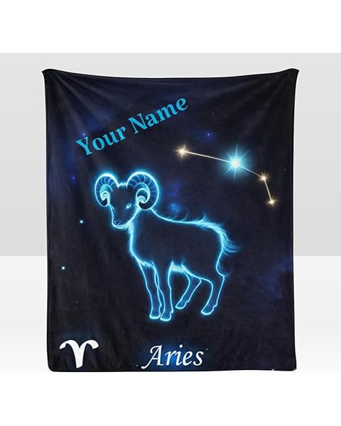 Custom Throw Blanket with Your Name Text,Personalized Aries of Zodiac Super Soft Fl...