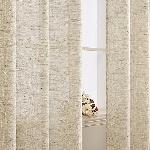 EMEMA Linen Curtains with Eyelets White Living Room Modern Linen Curtain Linen Look Children's Room Curtain Kitchen Bedroom Set of 2 140 x 215 cm (W x H) - Image 4