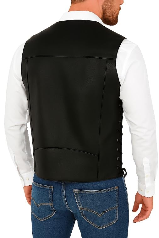 Image of Motorcycle Leather Vest For Men - Tactical Combat Military Style Sleeveless Biker Club Riding Outdoor Waistcoats