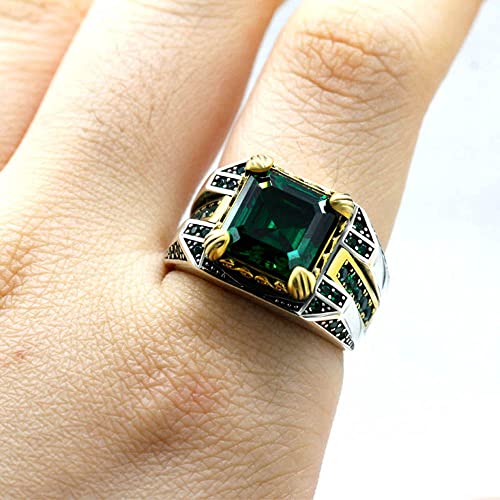LovePlus Solid S925 Sterling Silver Square Zircon Ring Red Green, Blue Gem Turkey Handmade Elegant Style Men's/Women's Ring, Suitable for Daily Wear Gift Size 7-124