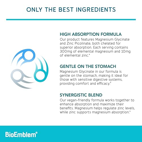 BioEmblem Magnesium Glycinate with Zinc 300mg – 90 Capsules — view 3