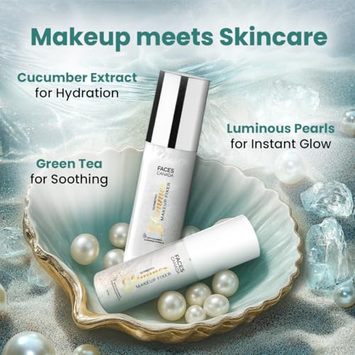 Image of FACES CANADA Ultime Pro Shimmer Makeup Fixer, 50ml | Long Lasting Makeup Setting Spray | Keeps Makeup Intact | Glamourous Shimmer Finish | Hydrates, Soothes & Refreshes Skin | Alcohol Free