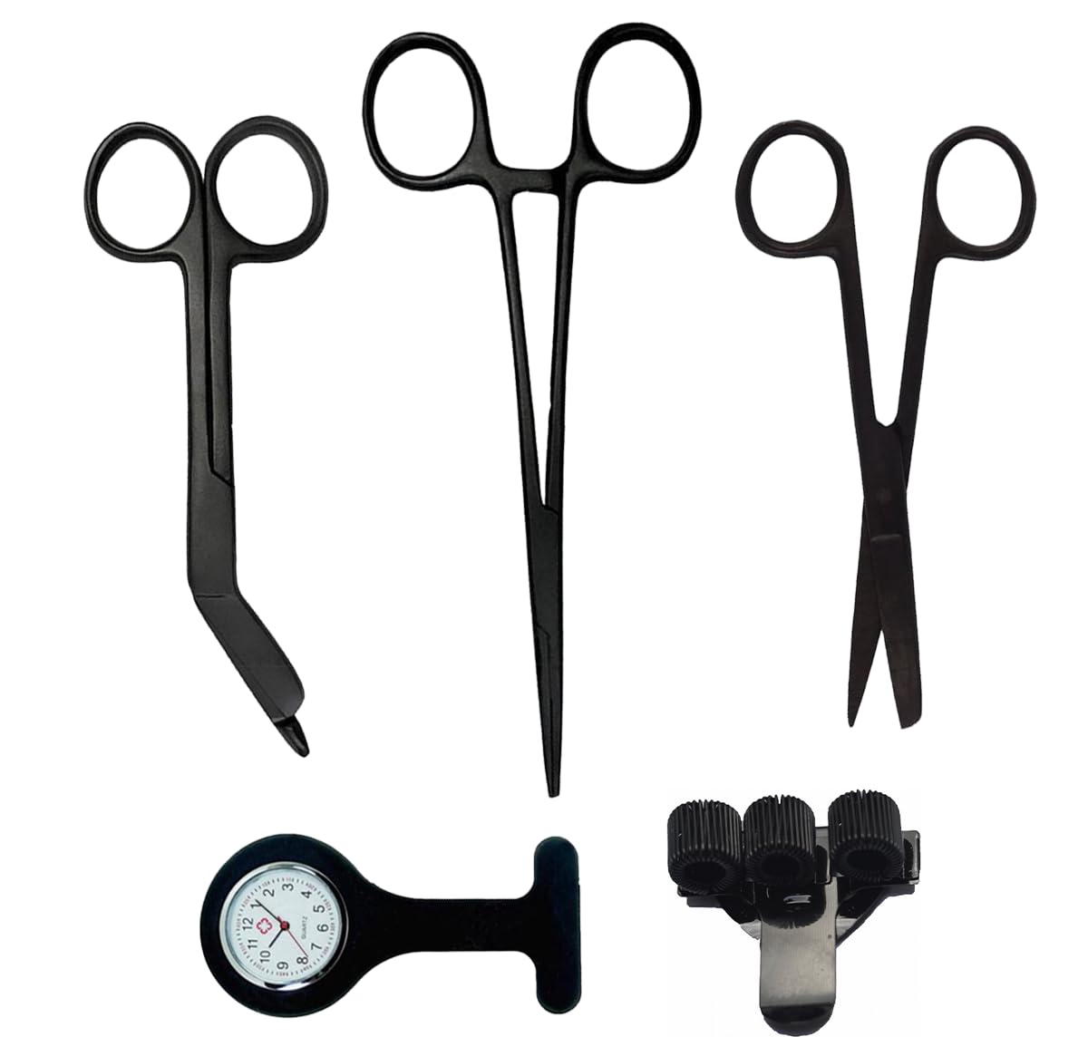Krankenschwester Starter Pack "Matte Black" - 5-teilig - Verbandschere - Krankenschwester Scheren Set - Schere Krankenschwester - Erste-Hilfe-Schere - medizinische Schere - Köcher - Krankenschwester