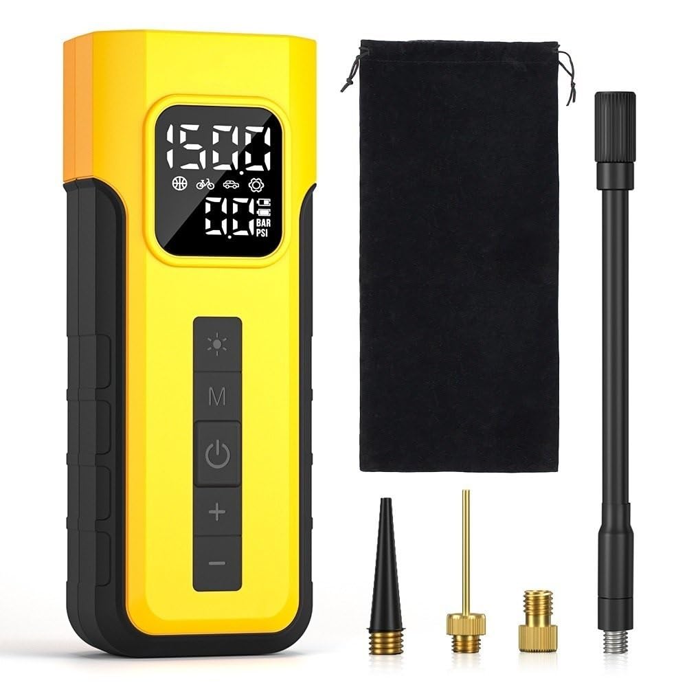 Compressore Aria Portatile Compressore d'Aria Portatile per Auto Compressore ad Aria Portatile | Pompa di gonfiaggio Per pneumatici wireless con luce a LED da 4000 mAh Per auto, , biciclette(Yellow)