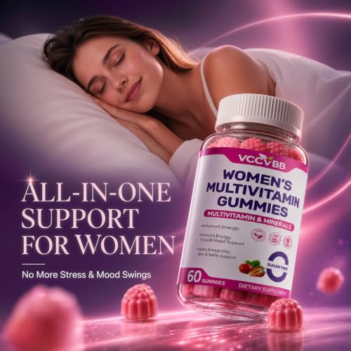 Image of All-in-One Women's Multivitamin Gummies with Complete Vitamin & Mineral Complex, Herbal Blends for Energy, Overall Health, High Potency Hair Skin and Nails Vitamins, Strawberry Flavor, 2 Pack