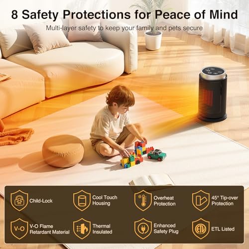 ZAFRO Space Heater, Ultra Quiet Portable Electric Heaters for Indoor Use with Thermostat, 1500W Large PTC Ceramic Fast & Wide-Angle Heat, Digital Display, 8 Safety, 5 Modes, 24H Timer for Office Home - Image 3