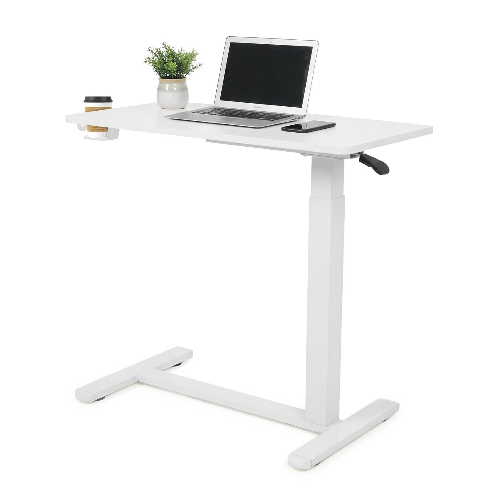 Xmart Adjustable Overbed Table with Wheels，Pneumatic Mobile Standing Desk，Rolling Computer Car，Laptop Desk Multi-Purpose for Home and Medical Use，Sofa Side Table, Movable Bed Table (80x40cm, White)