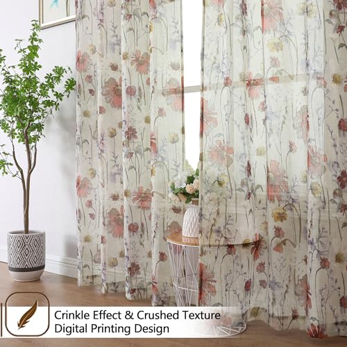Owenie Crushed Sheer Curtains 84 Inch Length 2 Panels Set thumb #2