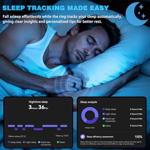 Smart Ring Health Tracker for Men Women - Sleep Tracker with Heart Rate, SpO2, Smart Health Ring for Women Men with Step Counting, IP68 Waterproof (Black 8) - Image 4