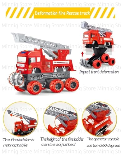 Image of Fire Resque 6x6 with Lights and Sounds Friction Powered Trailer Model Diecast Vehicle Truck Toys Best Birthday Gift for Kids (Fire Resque 6x6 Truck)