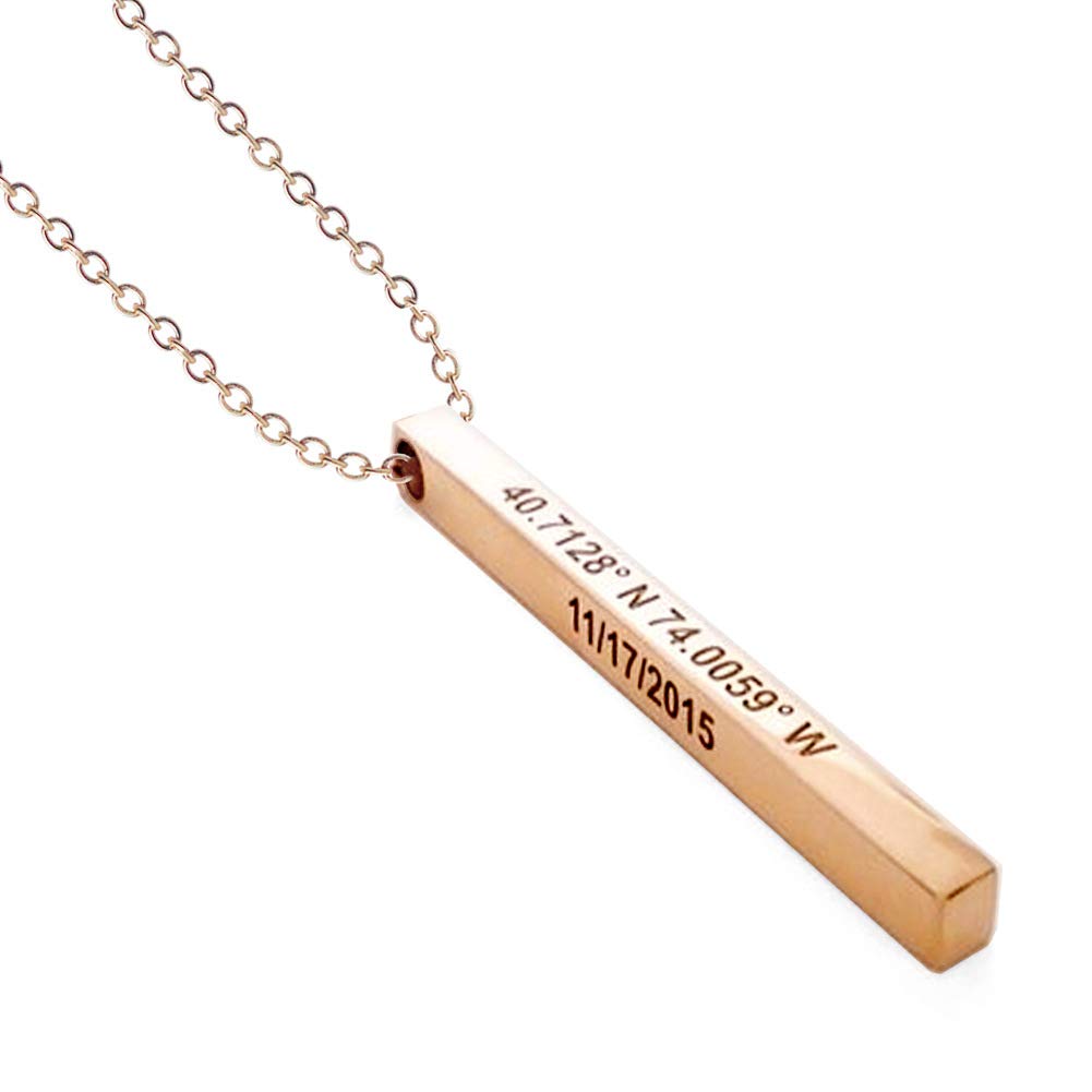 Huang Personalized Engraved I Love U, German Forever Immer Bar Necklace (Rose Gold)