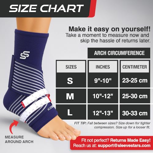 Image of Sleeve Stars Ankle Brace for Women & Men, Ankle Wrap for Sprained Ankle, Compression Sleeve for Plantar Fasciitis Relief, Easy Customizable Support: w /Removable Strap (Pair /M:10 inch-12 inch /Navy Blue)