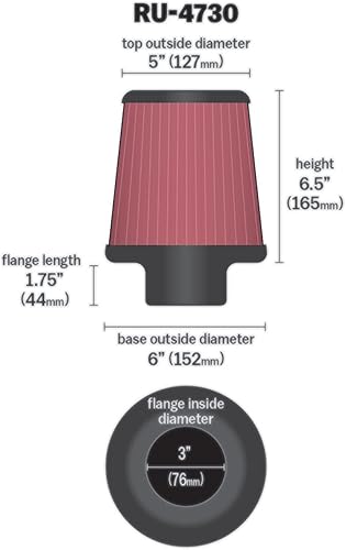 Miniatura 2 de K&N Filtro de aire universal con abrazadera original de alto flujo: alto rendimiento, premium, lavable: diámetro de brida: 3 pulgadas, altura del