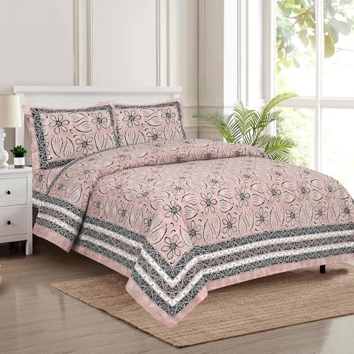 Image of King Size Cotton Bedsheet | 300 TC | 100% Cotton Flatsheet King Size with Two Pillow Covers | (254 * 274 cm, Dusty Rose)