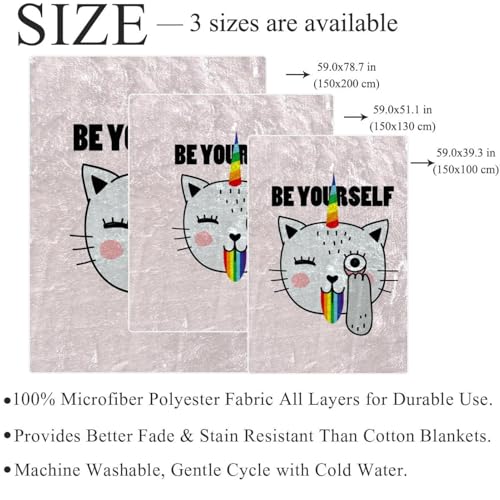 Couverture plaid chaude douce chat licorne 150x100cm en polaire microfibre